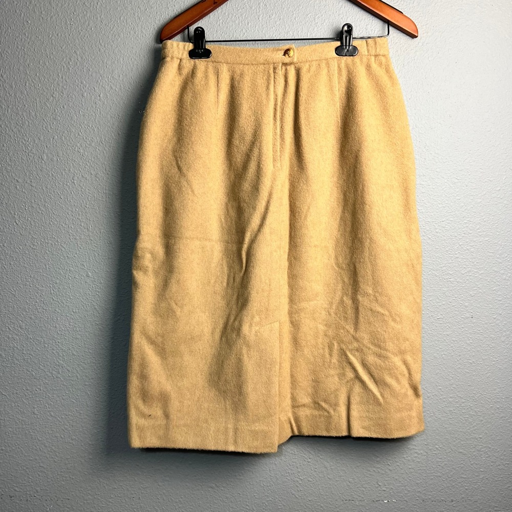 Lombardi Inc Classic Sportswear Camel Tan‎ Wool BL Pleated Knee Length Skirt 14